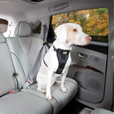 Kurgo Tru-Fit Enhanced Strength Smart Harness Can Be Attached to the car seat- front view