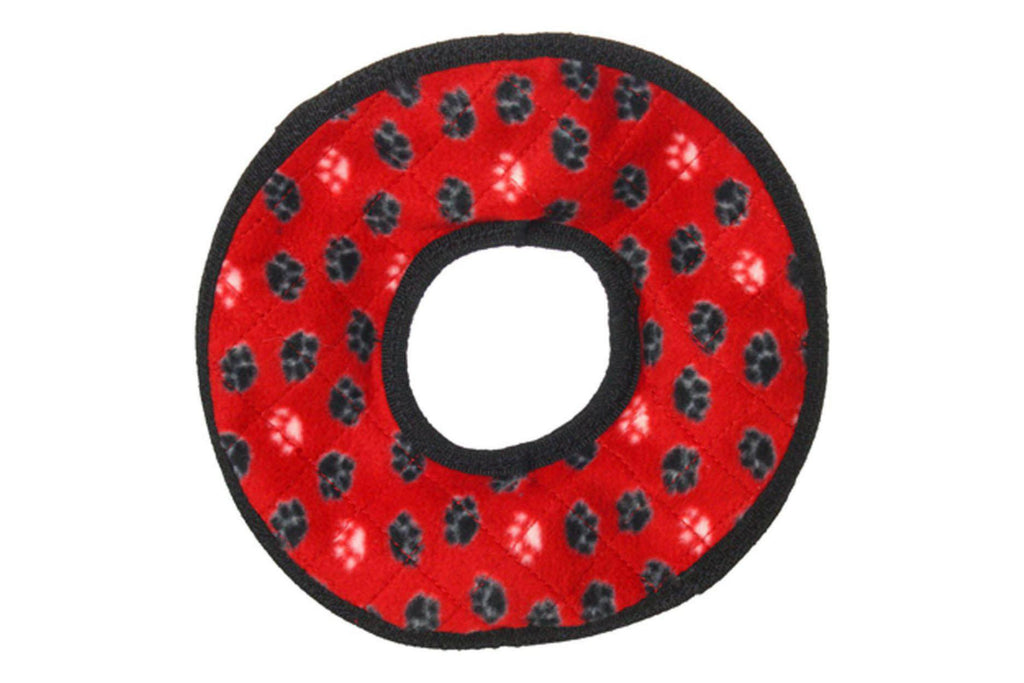 Tuffy No Stuff Ultimate Ring Dog Plush Toy in Red Paw Print